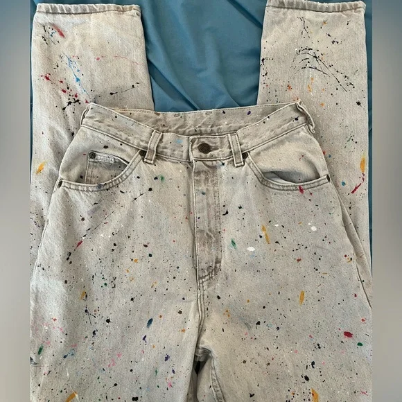 Colorful Paint Splatter Reworked Vintage Levi Denim Jeans - Picture 3 of 6